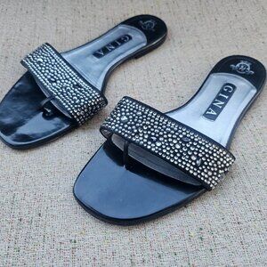 Gina Women Sandal Flat Shoe Black Patent Leather Slide Made England Size 6 $1100